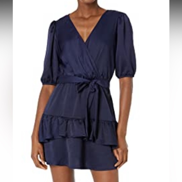 Navy Blue Double Ruffle Hem Cocktail Dress - Picture 3 of 8